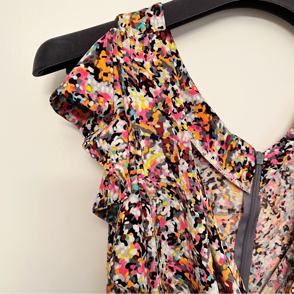 Another Edition- Bright Multi Color Ruched Ruffle Sleeveless Dress - Picture 6 of 9